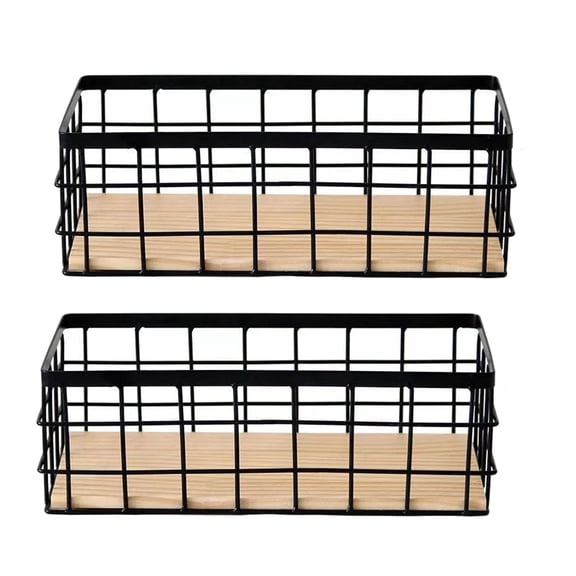 2Pack Metal Storage Basket with Wood Base,Decorative Baskets for Home Storage,Wire Organizing Small Tableware