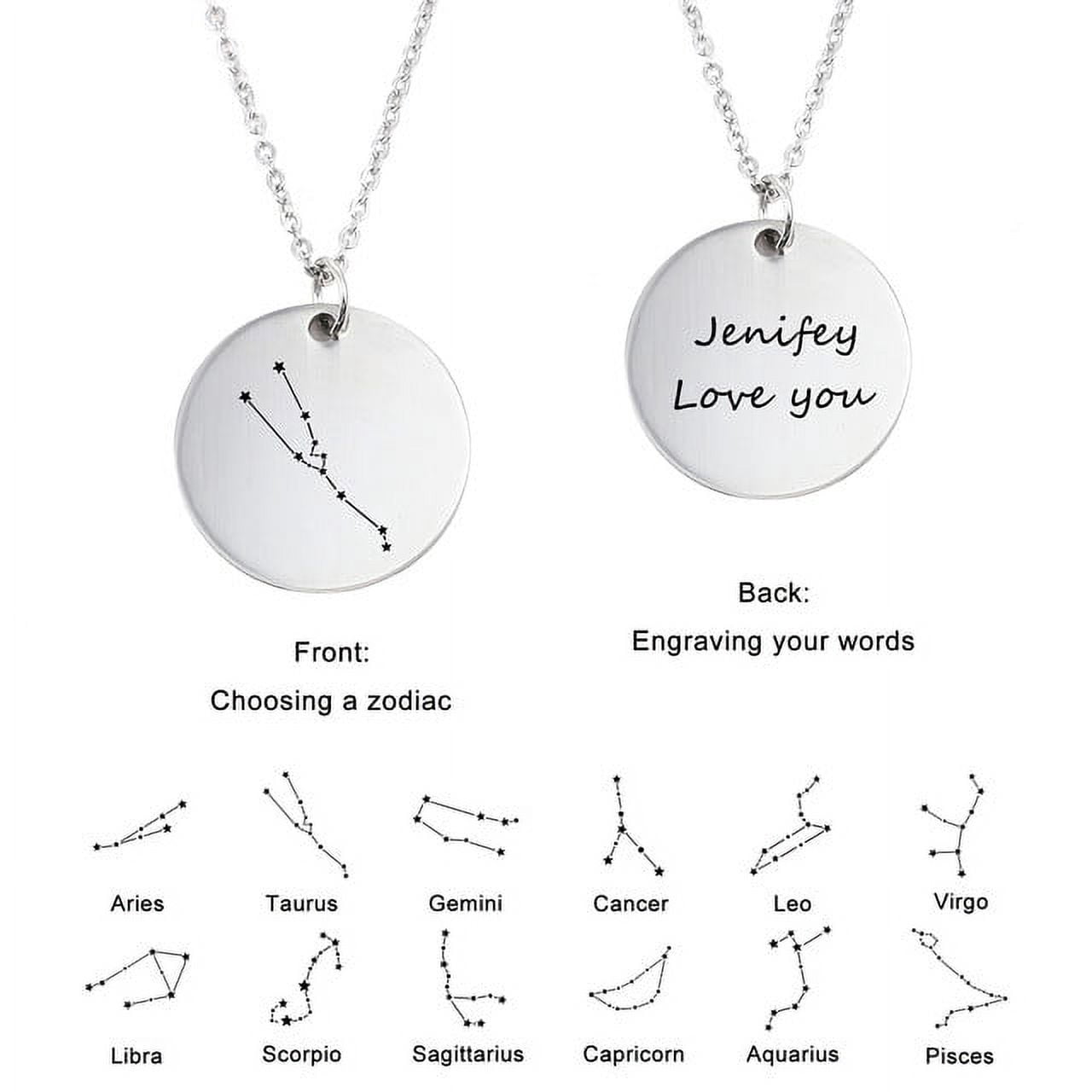 Zodiac Jewelry - Horoscope Constellation Necklace - Zodiac Birthday Gift with Back Can Engraved Name - Zodiac Gift for Girl