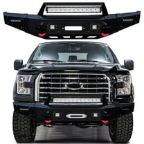 Vijay Compatible with 2015-2016-2017 Ford F150 Front Bumper Textured Black Steel with Lights and D-rings