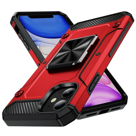 for iPhone 11 Phone Case, Luxury Ultra Slim TPU + PC 360 Degree Rotating Ring Stand Drop Protective Shockproof Anti-slip Anti-falling Hybrid Case Cover for iPhone 11, Red
