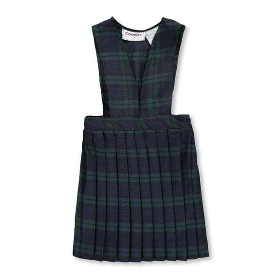 Cookie's Brand V-Neck Pleated Jumper (Special Order Sizes) - navy/green *plaid #79*, 4