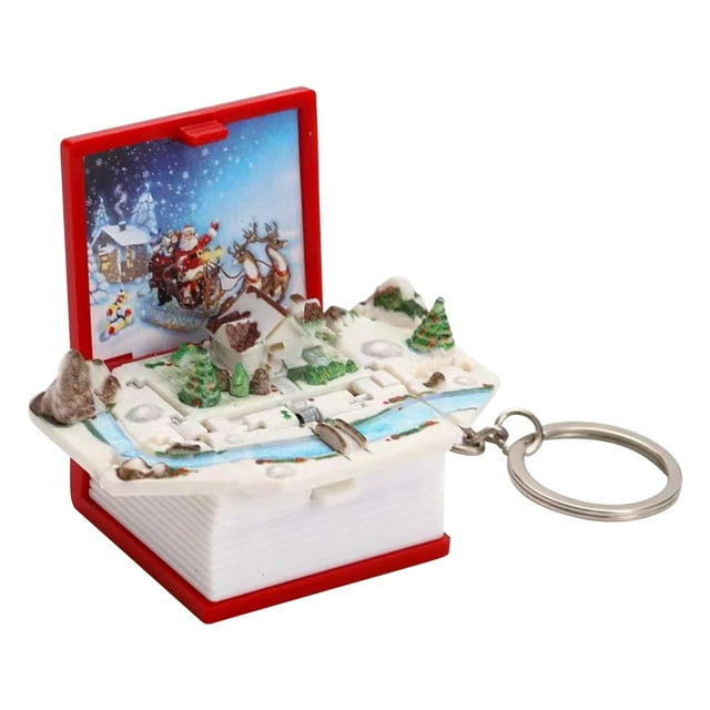 WRKEKC Clearance Christmas Folding Bounce Book Mini Keychain Christmas Pendant