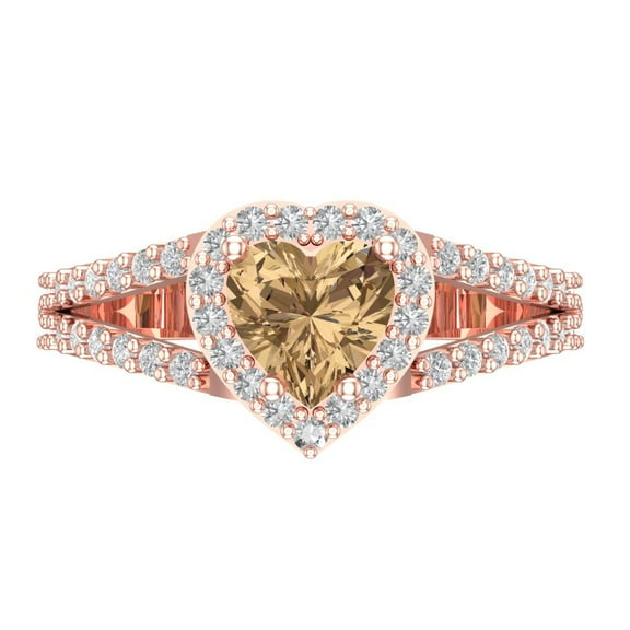 Clara Pucci 14K Rose Gold 1.49ct Champagne Halo Ring for Women