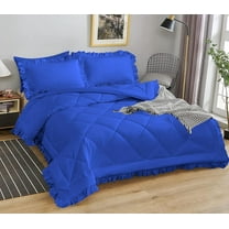 DNG Creations 5 Piece Ruffle Diamond Comforter All Season 550 GSM Oversized Queen Size - 800 Threads Count, 100% Egyptian Cotton Solid Royal Blue Colour