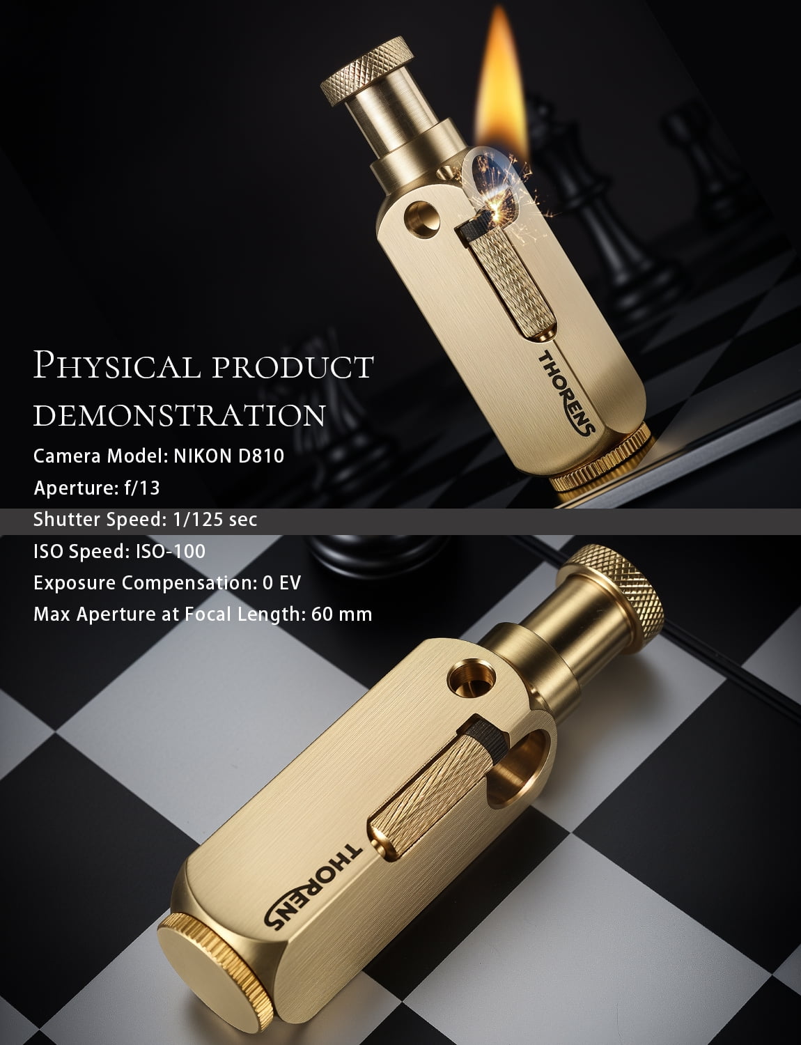 Classic Soft-Flame Windproof Retro Copper Kerosene Lighter, Refillable, Cigar, Side-Slide Grinding Wheel, Dual-Flame Jet, Sealed, Metal, Antique, Famous, Unique, Men's Gift, Thorens Flamido