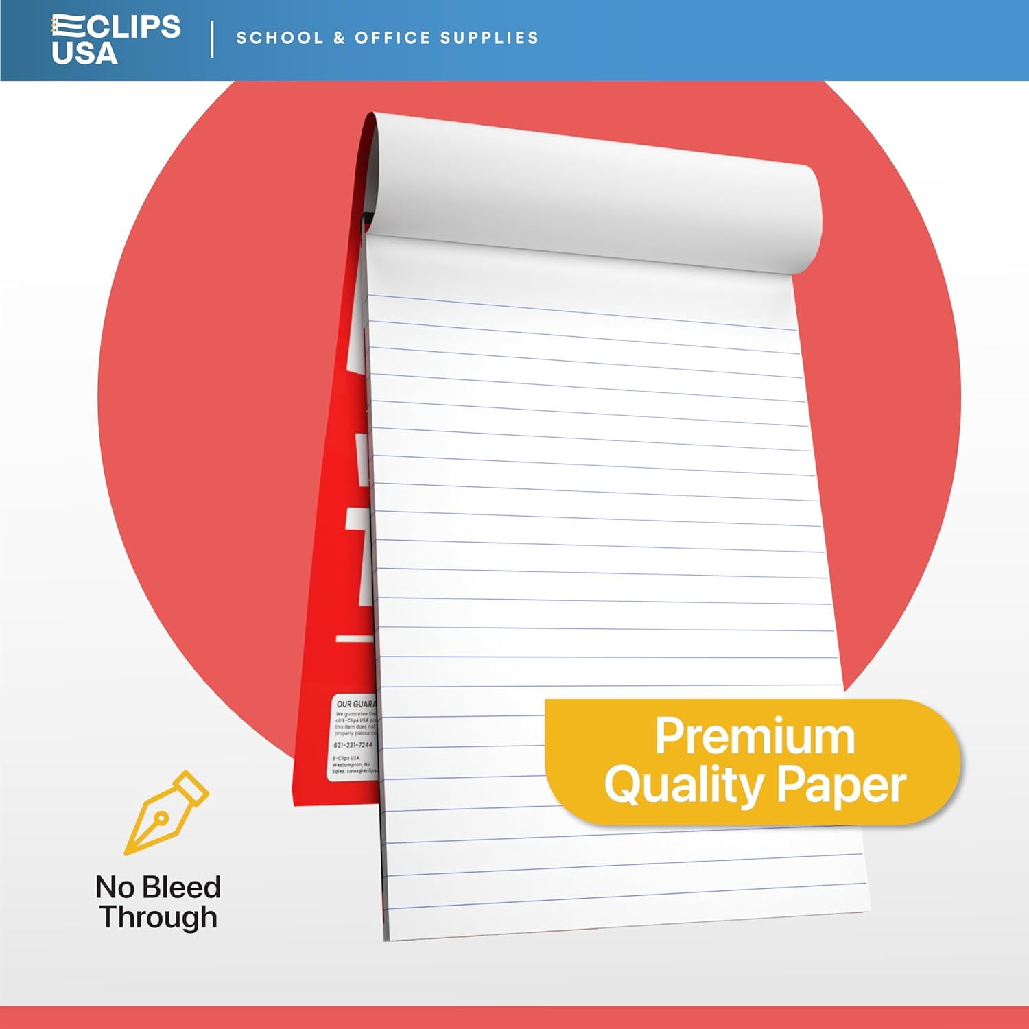 E-CLIPS USA Ruled Writing Tablet Small Note Pads, 9” x 6”, 100-Sheet Pad, 48-Pack