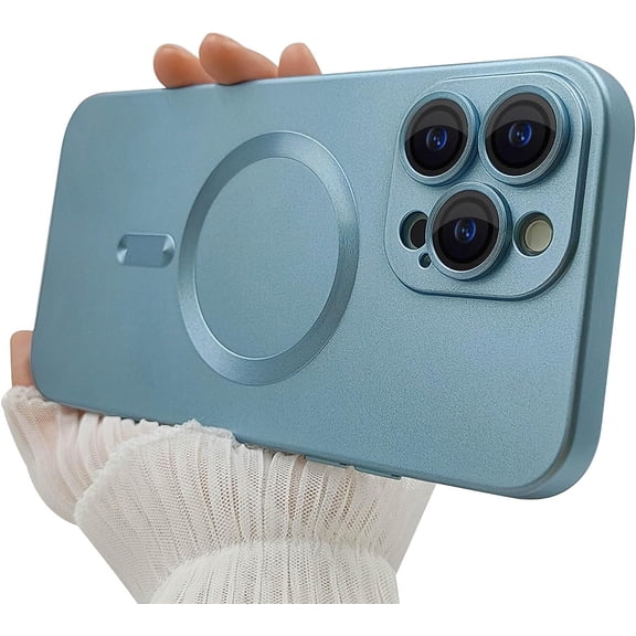Compatible with iPhone 15 Pro Max Phone Case for Women Men, [Adaptation with Magsafe] Cute Matte Soft Metallic Luster and Camera Protector, Magsafe Case for iPhone 15 Pro Max 6.7''-Blue