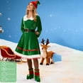 thumbnail image 6 of Women's Christmas Elf Costume Santa's Helper Costume Cute Doll Collar Dress with Stockings, Belt, Hat, Boots for Holiday Cosplay Party, 6 of 8