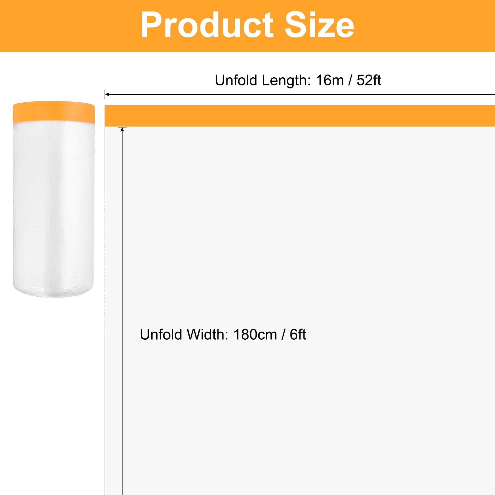 Uxcell 3 Rolls Painters Plastic With Tape, 6 x 52 Ft  Pre-Taped Masking Film Tape, Yellow/Clear