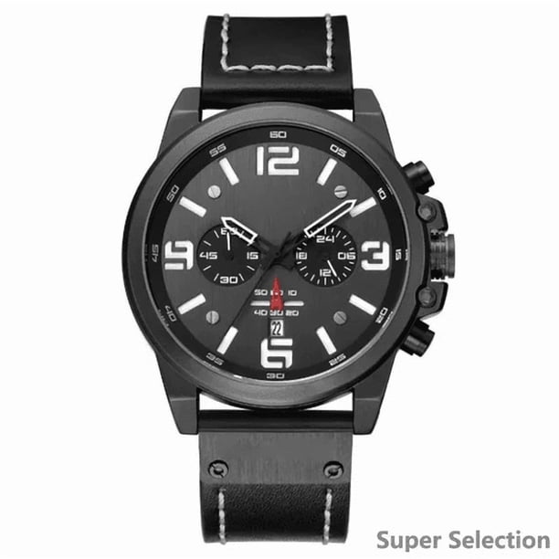 Reloj Cronógrafo De Hombre Con Correa De Cuero - Estilo Vintage Para Negocios Y Casual, Caja De 45mm, Manecillas Luminosas Y Fecha, Resistente Al Agua Para Uso Diario (No Para Natación)