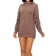 thumbnail image 3 of A2Y Women's French Terry Long Sleeve Side Shirring Hoodie Dress Mocha L, 3 of 3