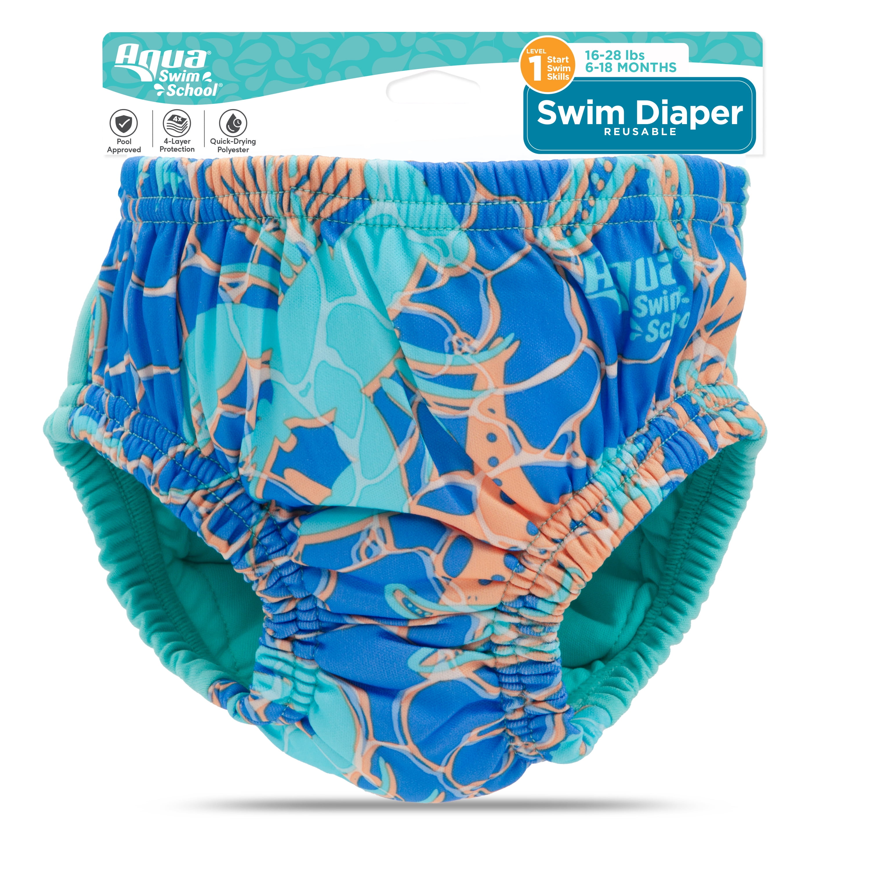 (2 pack) SwimSchool Reusable Polyester Swim Diaper for Infants, Size m, 6-18 Months, Unisex (16-22 lbs)