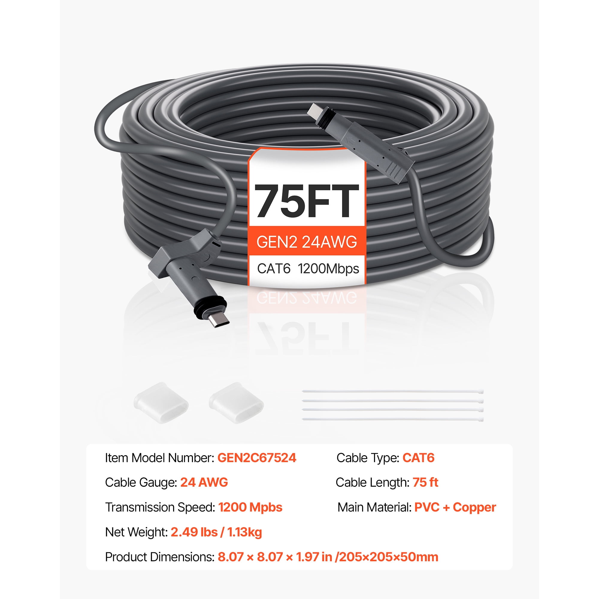 KFFKFF 75 FT Starlink Gen 2 Extension Cable, 24 AWG Copper Core, Durable and Flexible Cable for Rectangular Satellite V2, Ideal for RVs, Backyards, or Camping Applications