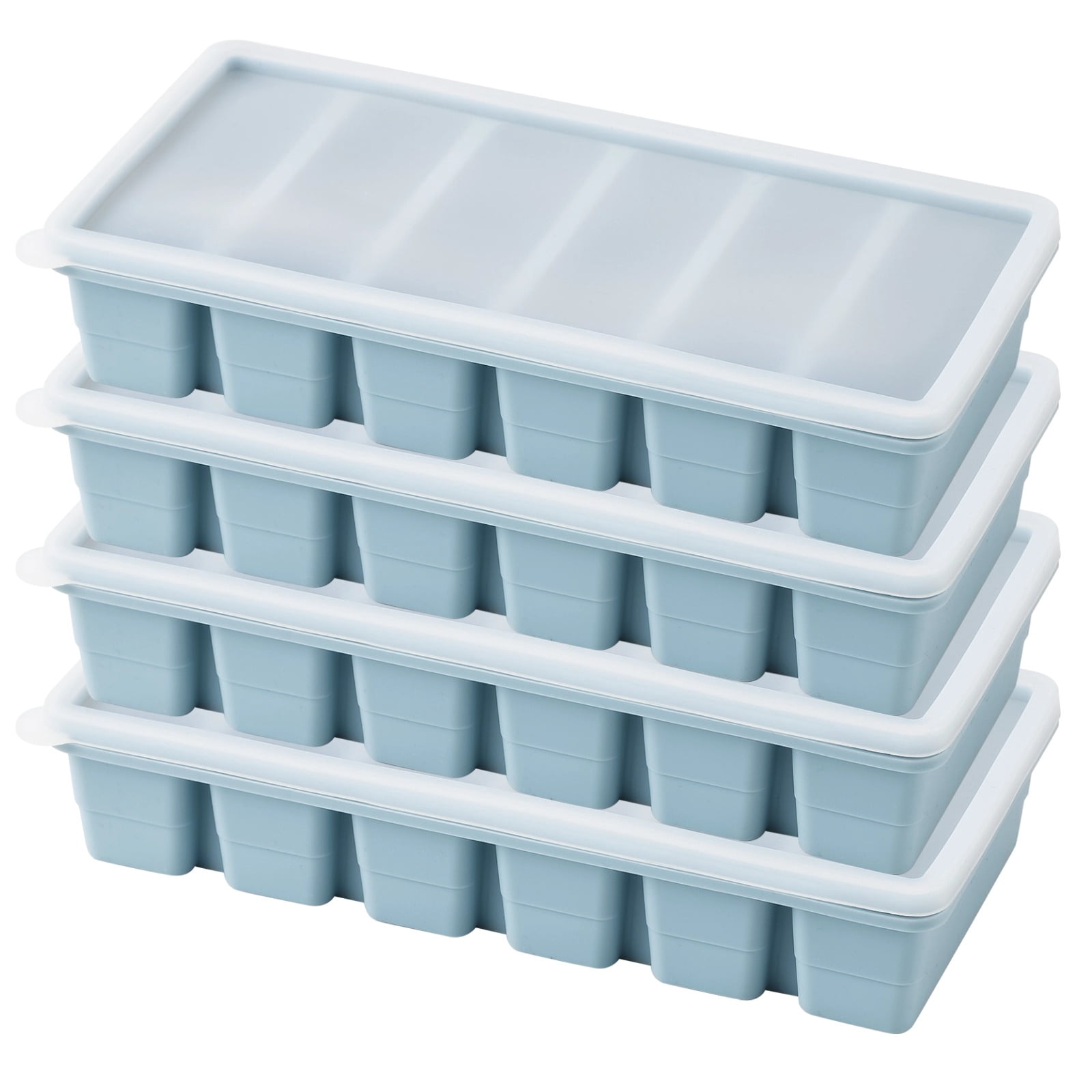 4-Pack Silicone Freezer Tray Set with Lids,6-Compartment Long Ice Cube Molds,Reusable Easy Release for Ice Sticks,Broth,Juice,9.1 x 4.3 Inch