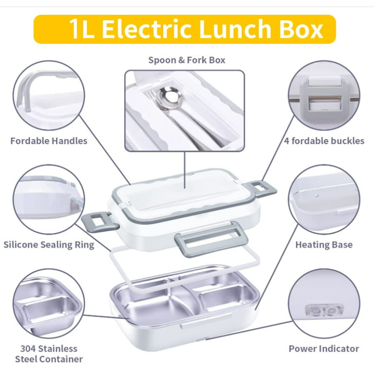 Electric Lunch Box - 40W Electric Lunch Box & Food Warmer & Heated  Container for Car/Office/School with Removable 304 Stainless Steel 3 in 1  Food