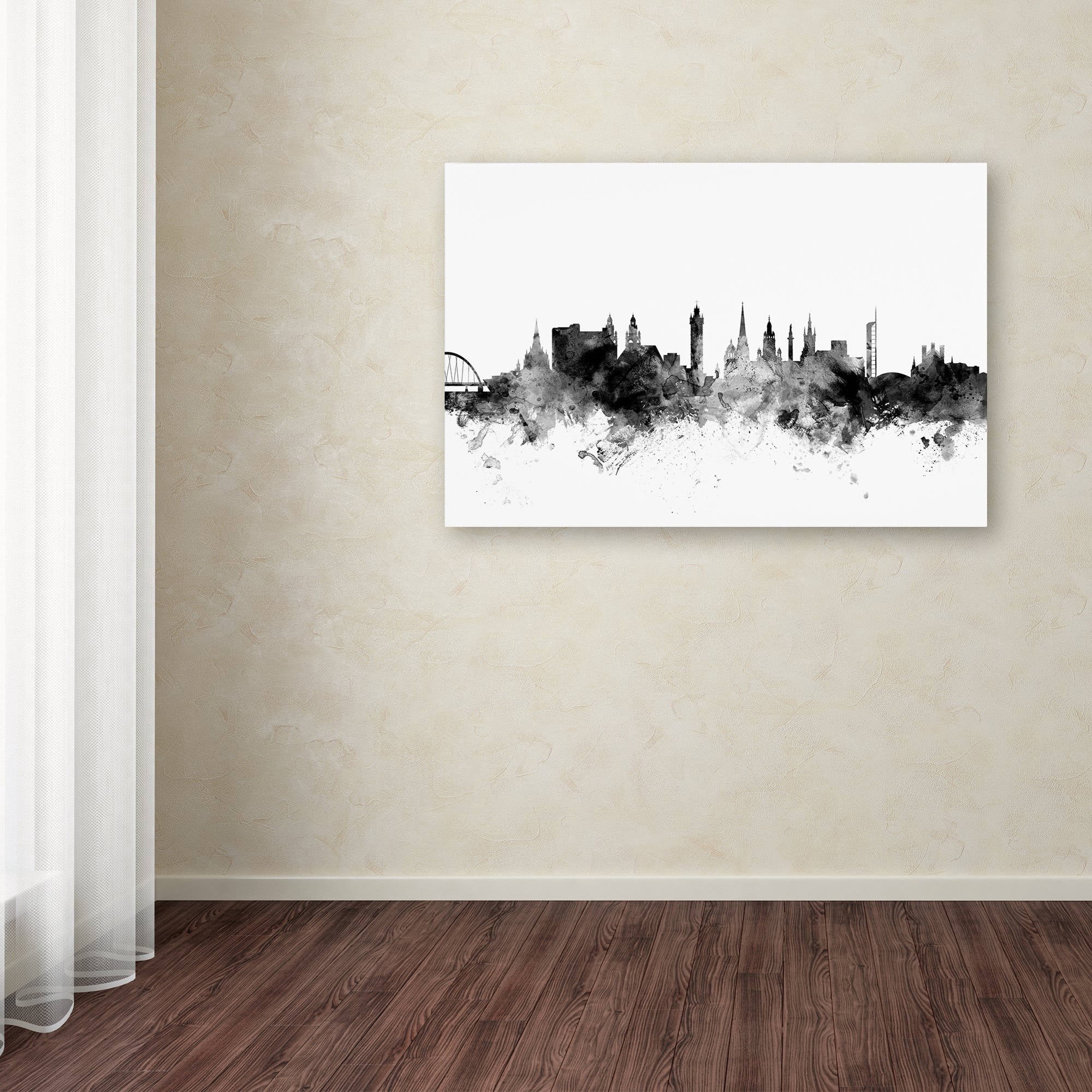 Trademark Fine Art "Glasgow Scotland Skyline B&W" Canvas Art by Michael Tompsett