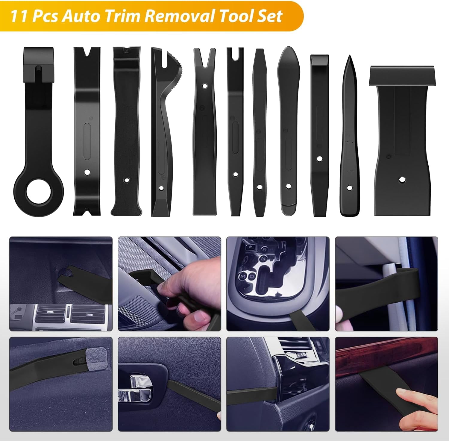 GOOACC 102Pcs Trim Removal Tool, Auto Push Pin Nylon Bumper Retainer Clip Set Fastener Terminal Remover Tool Round Handle Crowbar Kit Car/Radio Panel, Black