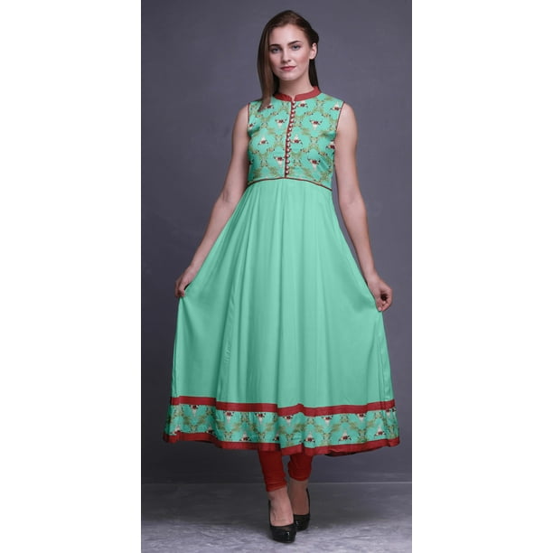 Bimba Aquamarine Green Damask Printed Women Designer Mandarin Collar  Anarkali Dress Indian Ethnic Kurta Large - Walmart Business Supplies