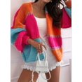 thumbnail image 4 of Women'S Contrasting Retro Cardigan Sweater, Loose V-Neck Lantern Sleeves, Thick Knit, Everyday Coat Orange & Red M, 4 of 9