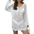 thumbnail image 2 of Biekopu Women Bikini Cover-Ups Solid Color Knitted Hollow-Out See-Through Crew Neck Long Sleeve Beach Swimwear Sunscreen Blouse, 2 of 5