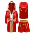 thumbnail image 4 of Kids 3Pcs Boxing Kickboxing Outfits Boys Boxer Training Uniform Hooded Robe with Sports Vest Shorts Set Red 14, 4 of 9