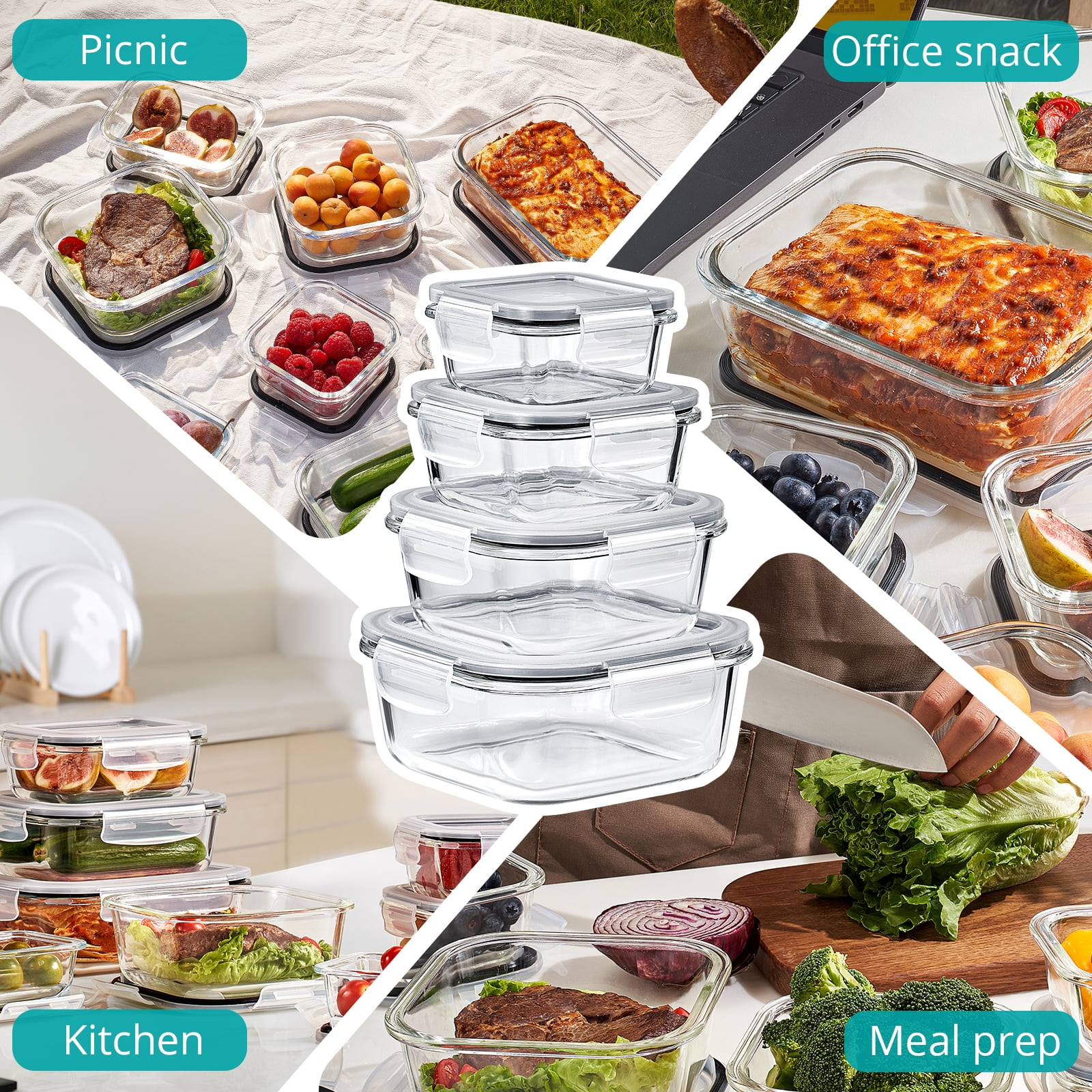 Sorbus Glass Food Storage Airtight Containers Set of 8 with Lids (16Pcs)
