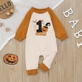 thumbnail image 2 of REDARER Halloween Pumpkin & Alphabet Print Romper - Long Sleeve Patchwork Pullover Jumpsuit, Soft Cotton Unisex Outfit with Contrast Sleeves,Size:9-12 Months, 2 of 7