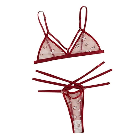 

Lingerie For Women Underwear Women S Sleepwear Love Embroidery Women Perspective Temptation Babydoll Panties Underpants Suit Mesh Panties Perspective Love Set M