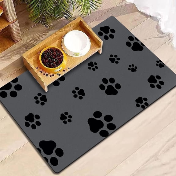 PLERISE   Pet Feeding Mat for Dogs and Cats, Absorbent and Quick-Drying Placemat for Food and Water Bowls (18 x 30 inch, Dark Gray)