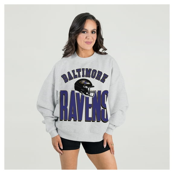 Women's Gameday Couture  Ash Baltimore Ravens Fierce Focus Premium Oversized Fleece Pullover Sweatshirt