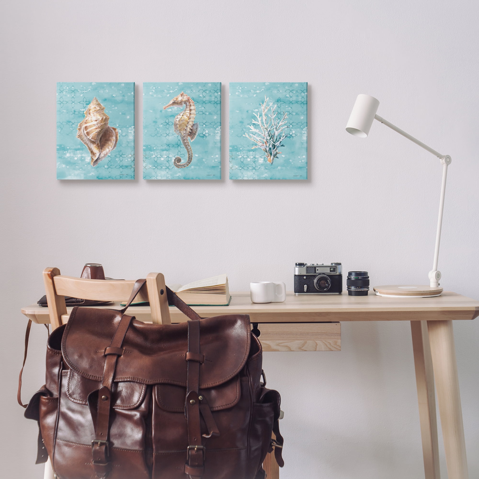 Stupell Industries Turquoise Sea Life Animals & Insects Painting Gallery Wrapped Canvas Print Wall Art, 11 x 14, Set of 3