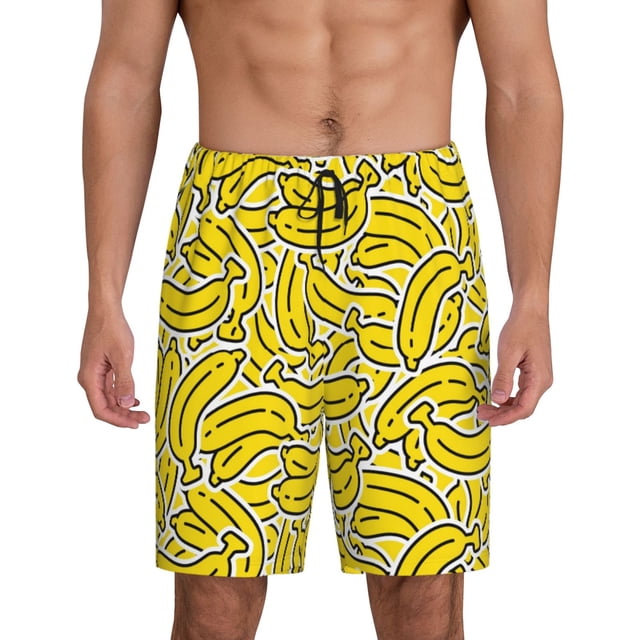 Balery Banana A Pantalones cortos de pijama de punto de algodón para hombre con cinturilla y bolsillos-Medium
