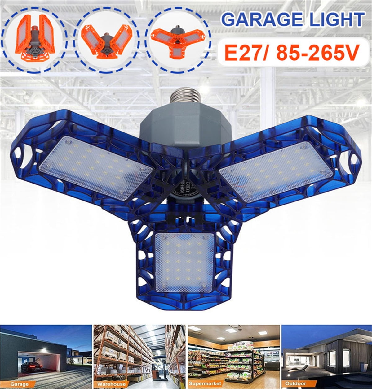 72 LED 40W 2700lm E27 Deformable Garage Carports Light Foldable Ceiling