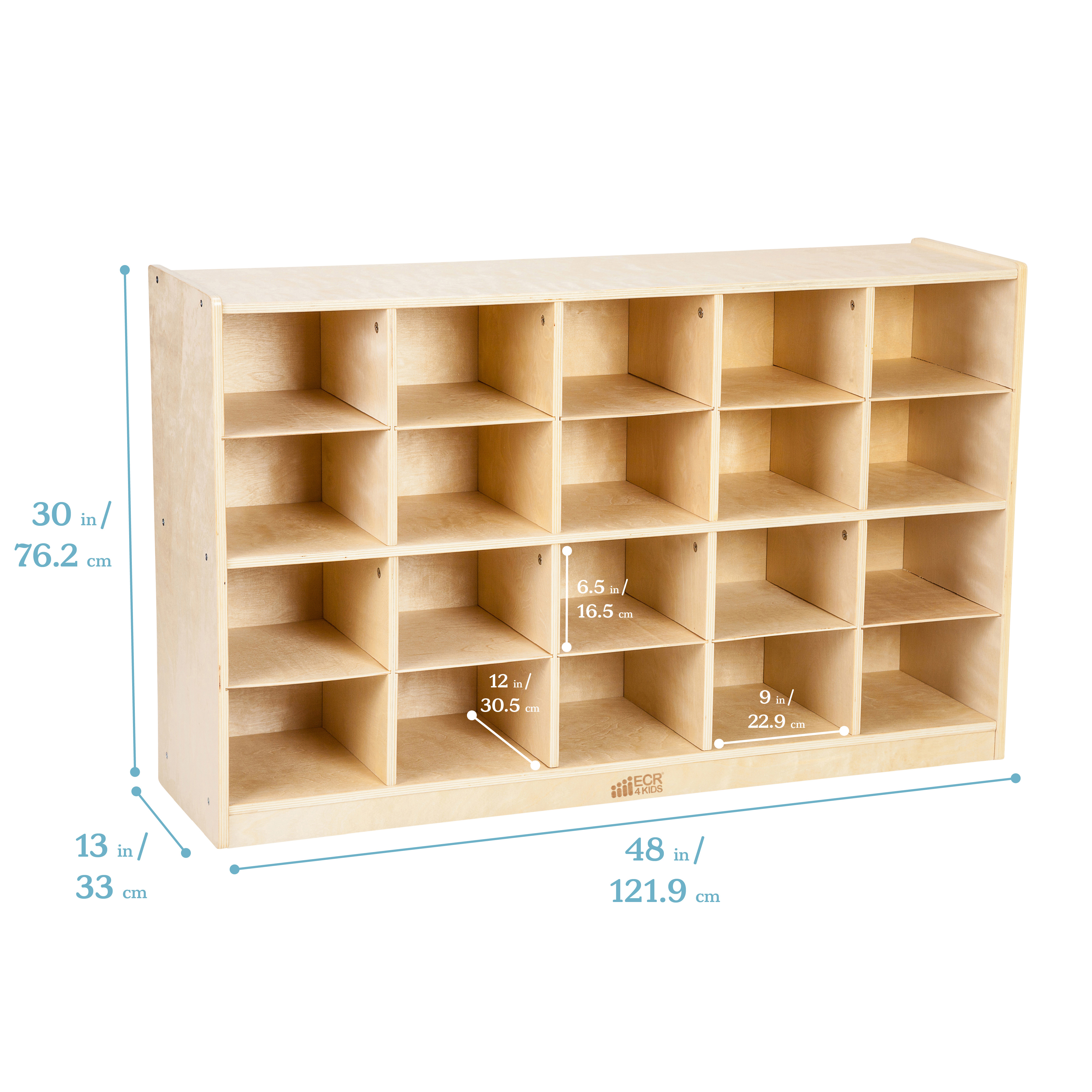ECR4Kids 20 Cubby Mobile Tray Storage Cabinet, 4x5, Classroom Furniture, Natural - image 2 of 11