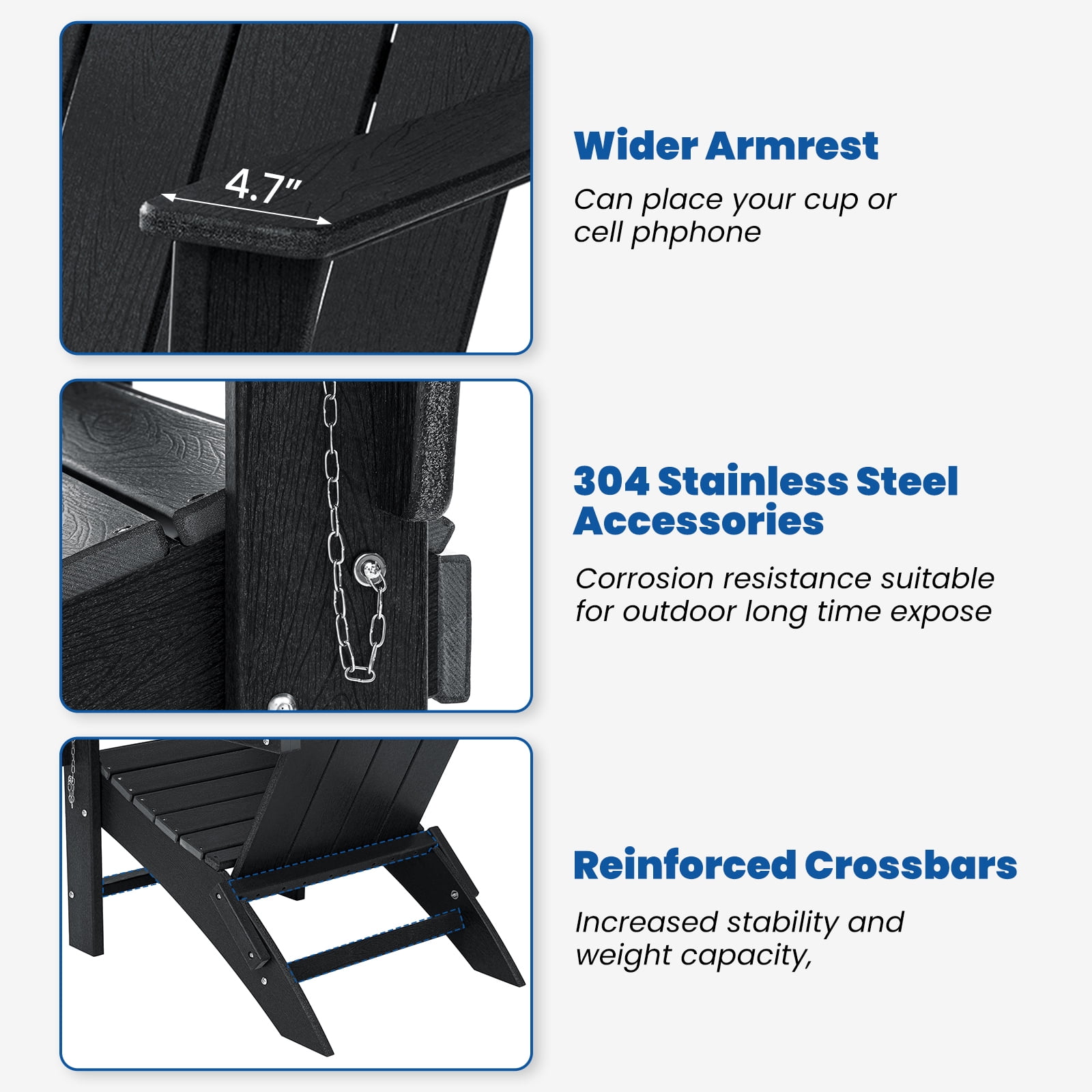 Garpans Folding Adirondack Chair Set with Side Table HDPE All Wheather Outdoor Foldable Adirondack Chair Table Set Patio Chairs with Table for Outside Garden Pool Front Porch Deck Fire Pit