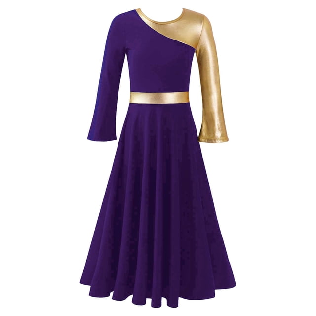 RUNQHUI Robe de Danse Métallique Dorée pour Filles, Prière Lituricale, Culte, Danse, Violet 10