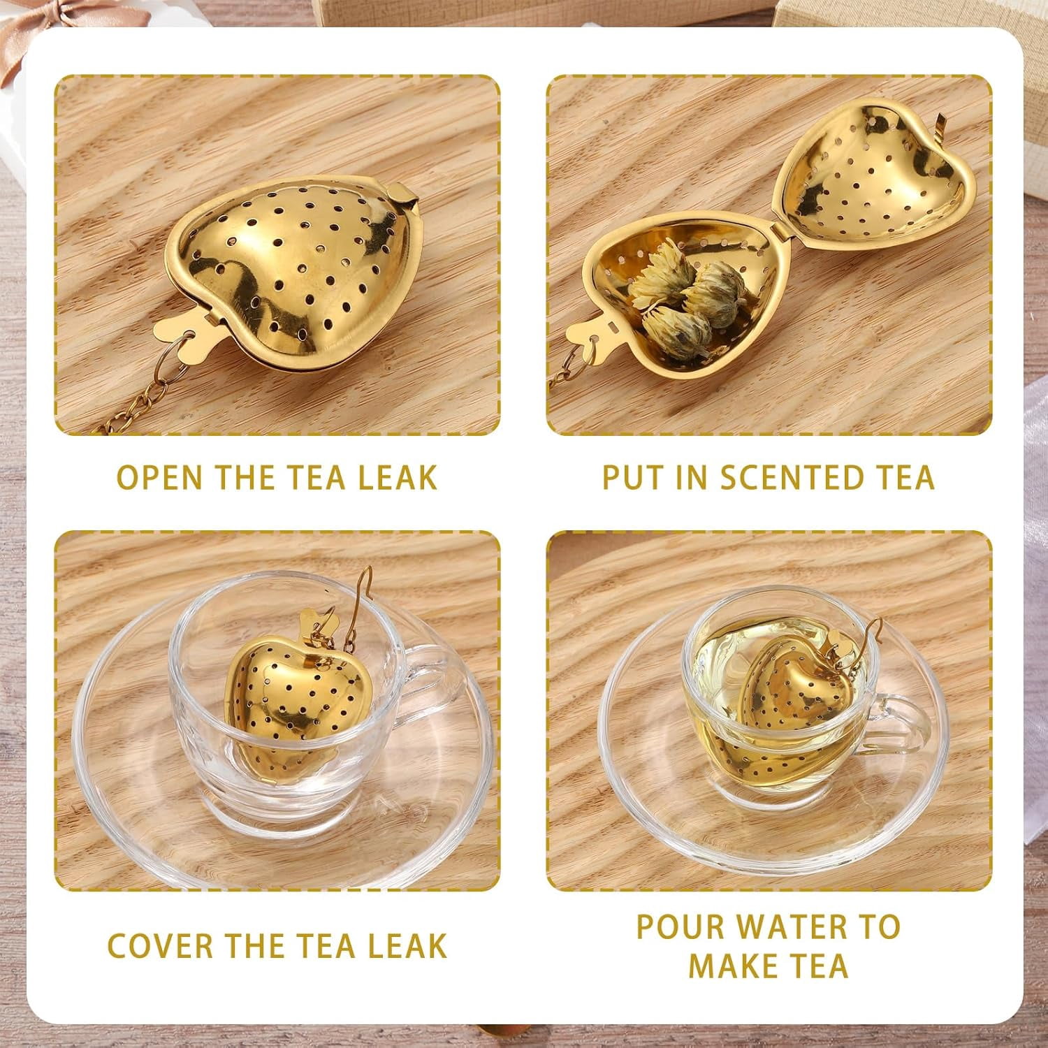 49Pcs Tea Party Favors Set with 12 Gold Heart Tea Infusers Glass 12 Bottles 12 Gift Tags 12 Organza Bags 1 Rope, Bulk Wedding Bridal Shower Guest Gifts DIY Tea Gift Set Party Decorations