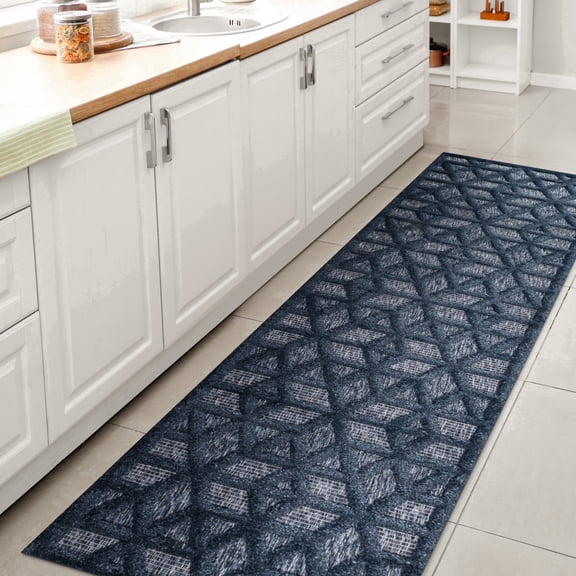 JONATHAN Y IBIZA 2 x 8 Runner Rug, Talaia Neutral Geometric - Navy, IBZ102B-28