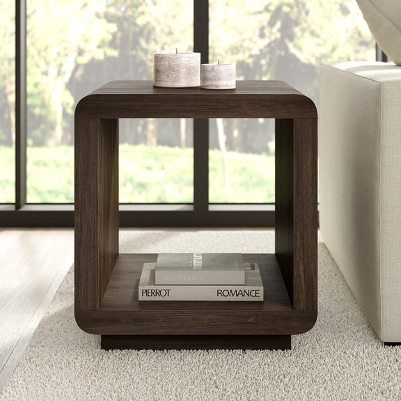 Evelyn&Zoe Lonni 20" Wide Square Side Table in Brown Oak