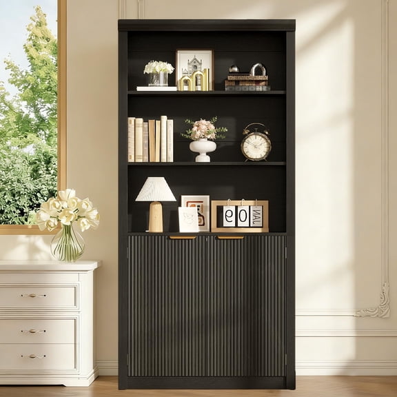 COZONY 5-Tier Bookcase with Storage Cabinet & Adjustable Shelf, 71" Tall Display Shelves for Living Room Office