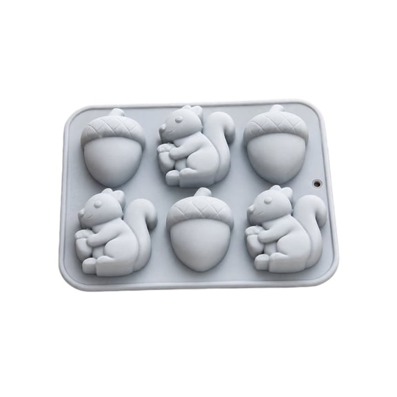 Miwamany 6-Cavity Fall Baking Pan Squirrel Acorn Shaped Cake Chocolate Candy Non-Stick Oven Safe Mold for Muffin Dessert Thanksgiving Holiday Kitchen