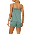 thumbnail image 3 of Conjuntos de pijama de satén para mujer INSPIRE CHIC con tirantes de encaje y pantalones cortos, 2 piezas, conjuntos de lounge de seda, L gris verde, 3 of 6