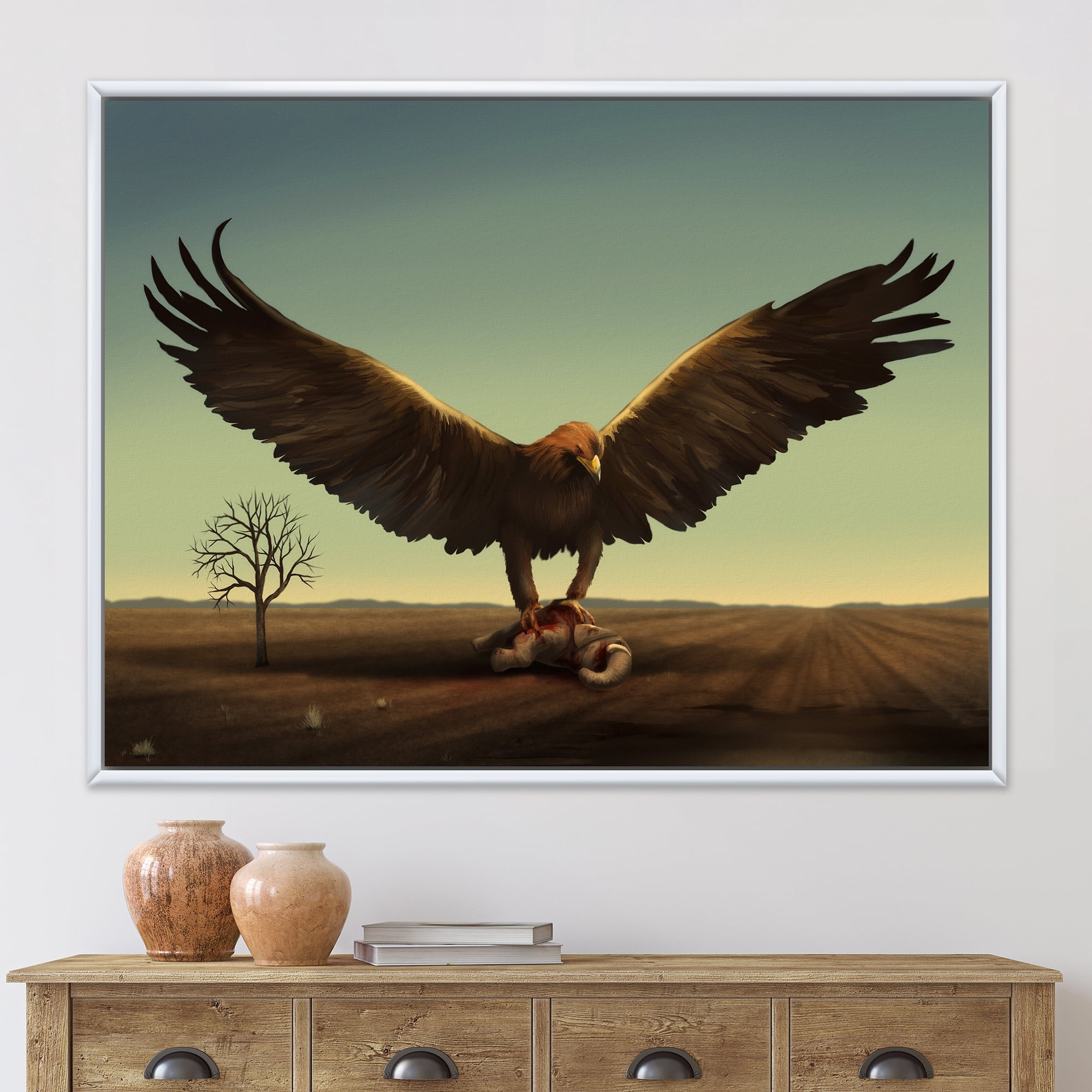 Designart 'Open Wings Roc Bird in Wild' Farmhouse Framed Canvas Wall Art Print