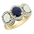 thumbnail image 1 of 14K Yellow Gold Natural Blue Sapphire & Opal 3-Stone Ring Oval Diamond Accent, size 6, 1 of 2