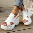 thumbnail image 6 of Womens Sandals Wedge Thick Sole Heel Sandals Open Toe Casual Versatile Solid Color Ankle Strap Women Footwear Comfortable Walking Beach Sandals for Women White 7.5, 6 of 9