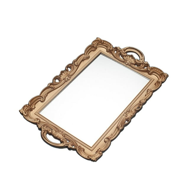 yuksok Retro Gold Mirror Plate Cosmetic Storage Tray Decorative Tray for Wedding Makeup golden rectangle