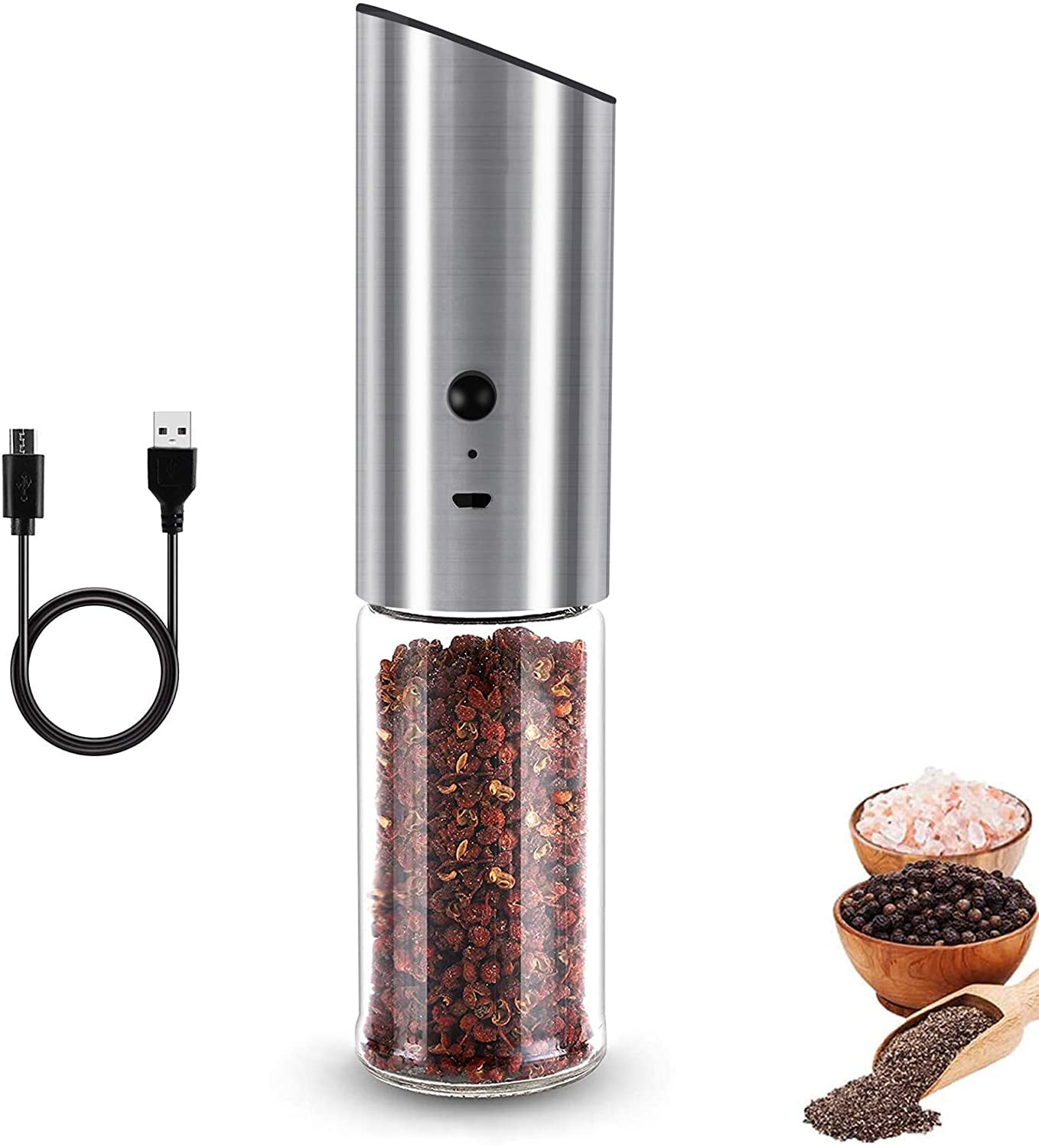 Electric Salt and Pepper Grinder,USB Rechargeable Pepper Grinder or pepper mill with LED light,Gravity Automatic Salt & Pepper Mill with Adjustable Coarseness,New Upgrade