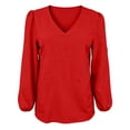 thumbnail image 4 of Yrmaups Loose Fit Long Sleeve Blouse for Women, Casual V Neck Top, Flowy Soft Tee for Vacation Office Travel Daily Wear, Red 2XL, 4 of 7