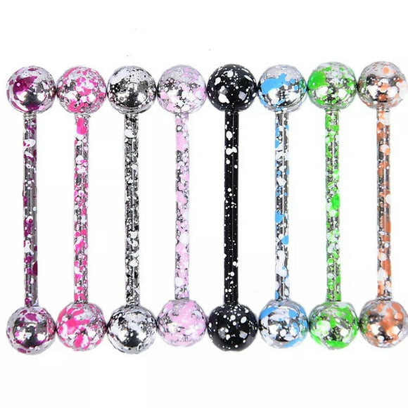 8PCS/Set Mix Colorful Stainless Steel Ball Tongue Bar Ring Body Piercing JeC~NA
