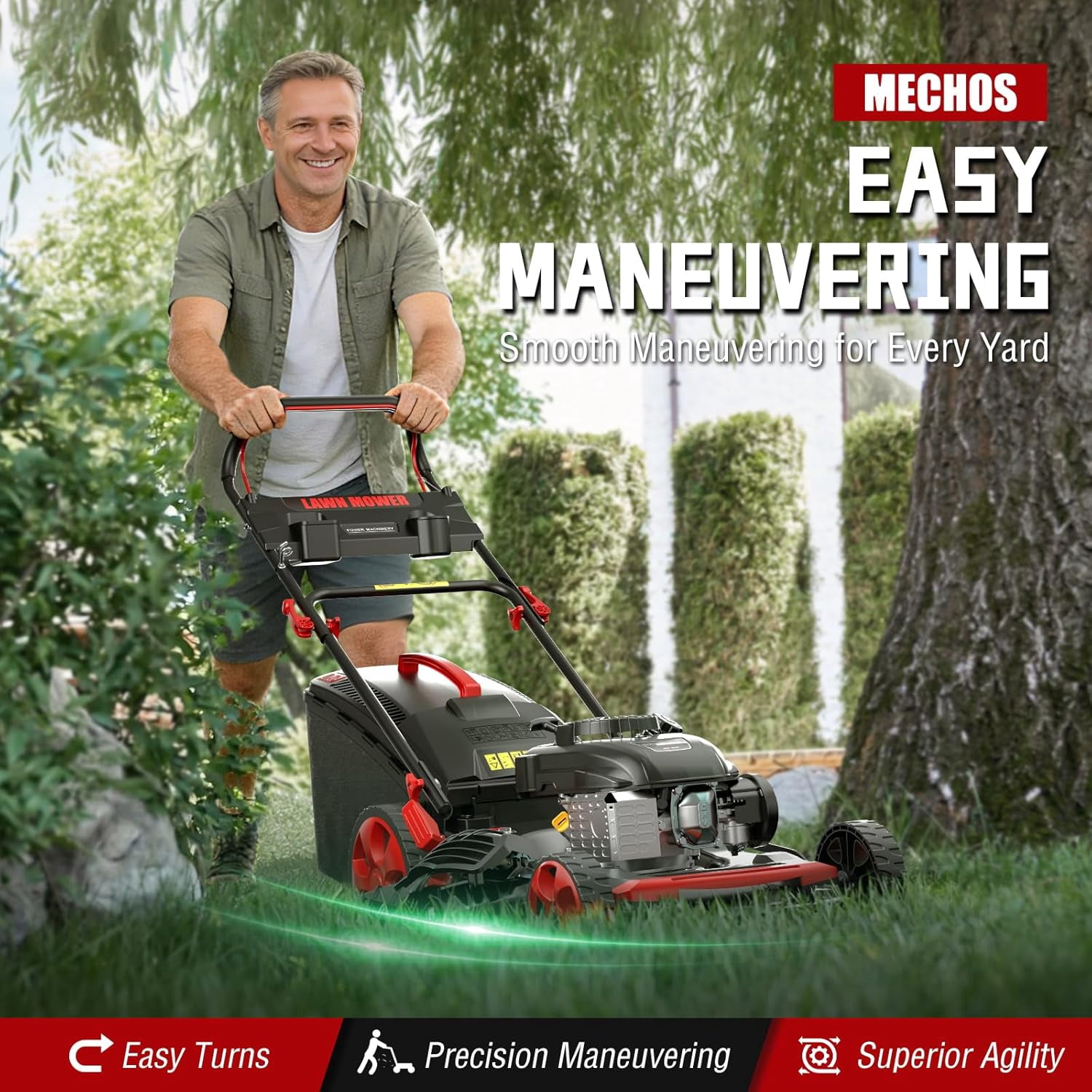 21 Inch 201cc 4-Cycle Engine 3-Position Cutting Height Adjustment 3-in-1 Gas Walk Behind Lawn Mower, Black